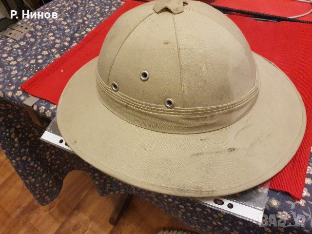 pith helmet  шлем от сагово дърво  колониална шапка с термоизолация ,оригинална от 70те години, снимка 5 - Антикварни и старинни предмети - 41938185