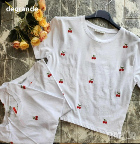 Дамска тениска с Черешки Къс модел