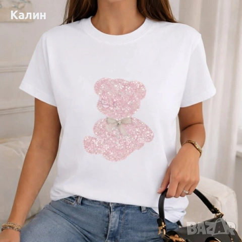 Дамска тениска мече с пайети - няколко цвята - 19€, снимка 3 - Тениски - 53585114