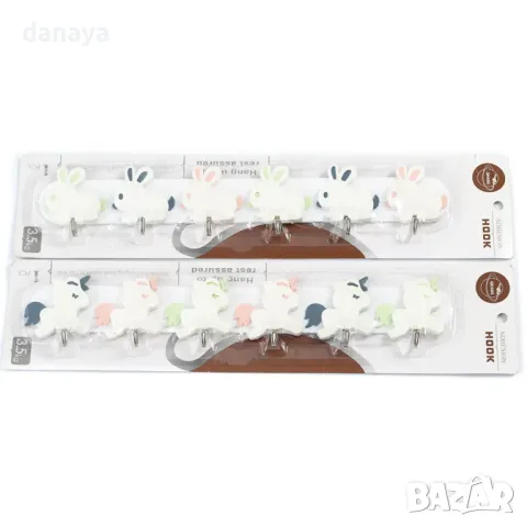 5734 Лепяща закачалка за стена Зайчета или Еднорог, 6 куки, снимка 2 - Закачалки - 49155541