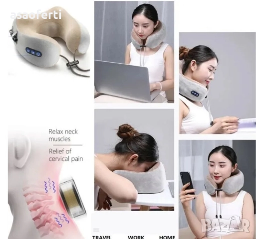 🧘 Шиацу U-образна Масажна Възглавница за Врат с Подгряване – Мемори Пяна, Безжична, снимка 4 - Масажори - 52552667