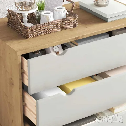 vidaXL Шкаф с чекмеджета OTTA кафяво и бяло 76,5x39,5x90 см бор масив, снимка 4 - Скринове - 56147218