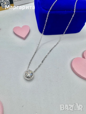 Сребърно колие с мойсанит (диамант) 1 карат, снимка 8 - Колиета, медальони, синджири - 51531365