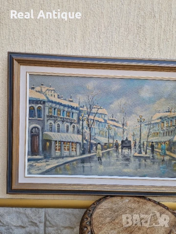 Голяма много красива антикварна авторска картина масло върху платно , снимка 5 - Картини - 51190385