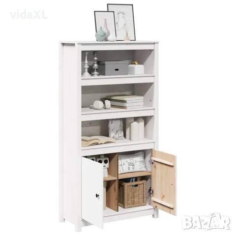vidaXL Висок шкаф, бял, 80x35x154 см, борово дърво масив, снимка 4 - Бюфети - 56147941