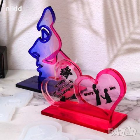 рамка на основа за Двойни сърца лица абстрактни снимка силиконов молд форма фондан гипс смола рамка, снимка 5 - Форми - 40388735