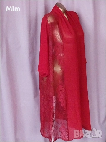 L/2XL Червен дантелен халат/ наметка/, снимка 5 - Нощници - 53529888
