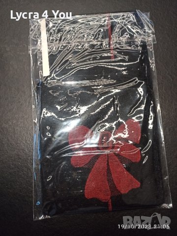 S/M дамски чорапи за жартиери в черно, с червена пета, ръб и панделка, снимка 5 - Бельо - 42642902