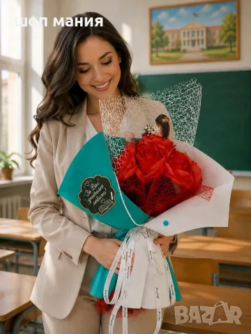 🌹 Оригинален бутиков букет за учителка 👩‍🏫📚 , снимка 3 - Ръчно изработени сувенири - 55837903