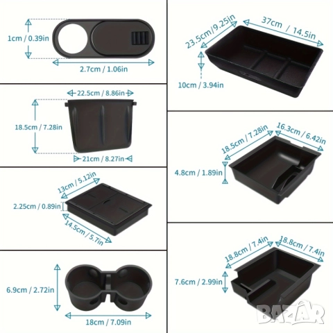 Комплект от 6 Части Органайзера за Съхранение Tesla Model Y/3 2017–2023, Кутия, Държач за Чаши и др., снимка 2 - Аксесоари и консумативи - 51758894