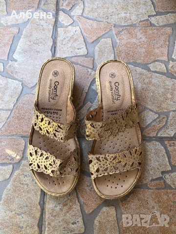 Нови чехли естествена кожа и мемори пяна Comfy Shoes, снимка 1