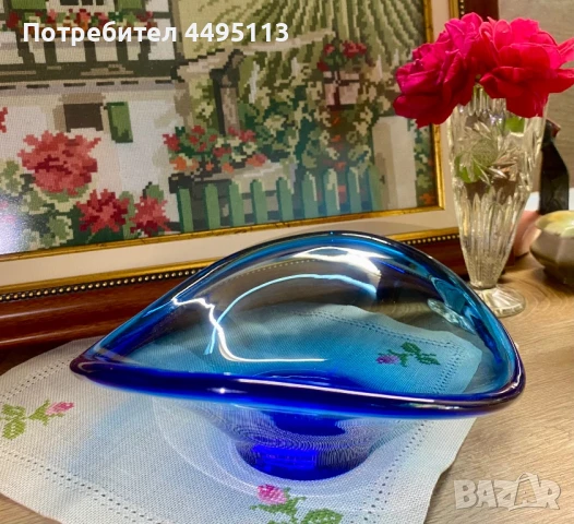 Чешка синя ваза, снимка 3 - Вази - 50607295