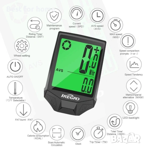 Iregro Велокомпютър - водоустойчив безжичен километраж - 18 функции, снимка 2 - Аксесоари за велосипеди - 53745466