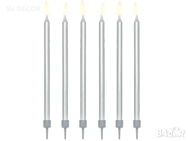 Стилни сребърни Свещи за Рожден Ден (12 бр./оп), снимка 2 - Декорация - 49794190
