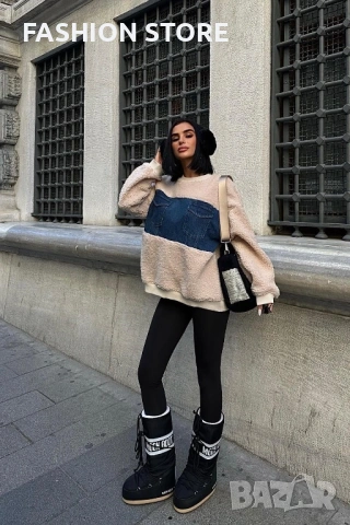 Топла блузка с дънков акцент