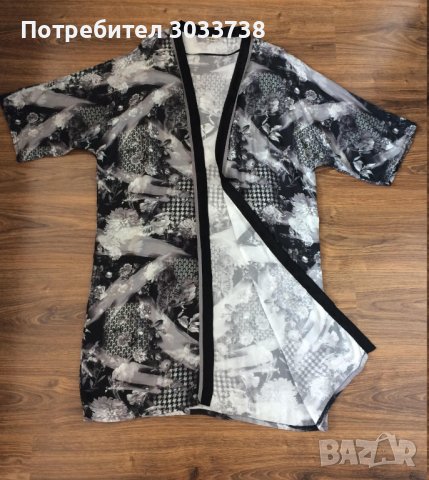 Дамска тънка флорална наметка тип кимоно без колан M-L, снимка 4 - Жилетки - 41511997