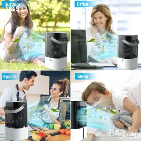 Преносим климатик, личен вентилатор за охлаждане, изпарител 4 в 1 с резервоар за вода 1000 ml/3 режи, снимка 6 - Климатици - 48801723