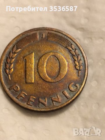 Продавам 10 Пфенинг  1949 г , снимка 2 - Нумизматика и бонистика - 42060056