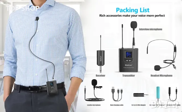 Bietrun UHF безжична микрофонна система 3 в 1, снимка 2 - Микрофони - 48788706