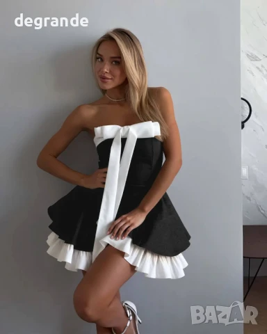 Дамска рокля с панделка с черно