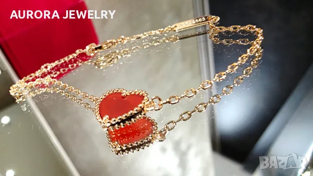 Van Cleef & Arpels VCA Rose Gold Red Carnelian Sweet Heart Дамска Гривна, снимка 6 - Гривни - 56220149