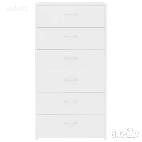 vidaXL Бюфет с 6 чекмеджета, бял, 50x34x96 см, инженерно дърво, снимка 4 - Бюфети - 56147770