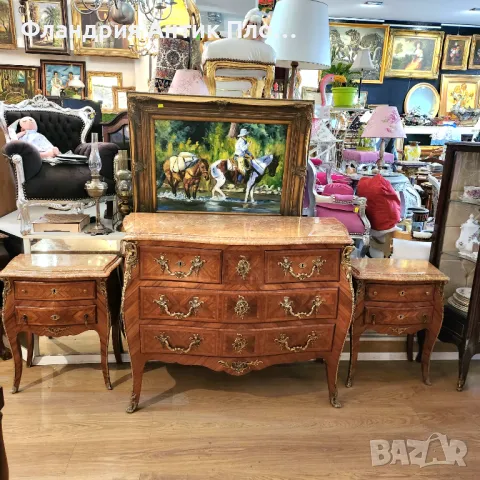 Античнен голям комод с мраморен плот и инкрустирани орнаменти, снимка 12 - Скринове - 48391808