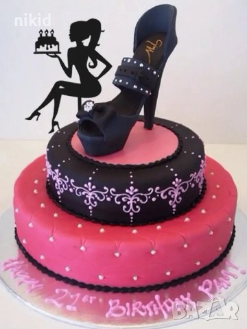 Седнала Дама Лейди с торта черен твърд акрил топер украса декор за торта рожден ден моминско парти, снимка 2 - Други - 35716860