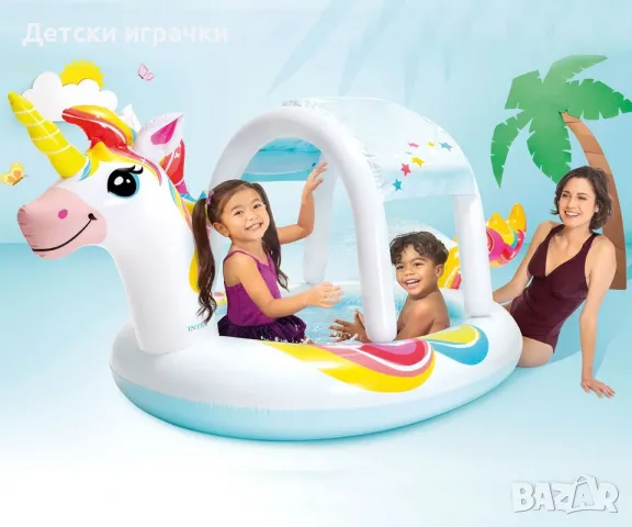 Надуваем басейн с пръскало Еднорог Intex, 254 x 132 x 109, със сенник , снимка 3 - Басейни и аксесоари - 50055939