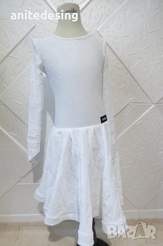 Детска бяла рокля за спортни танци със сребърен печат, снимка 3 - Детски рокли и поли - 50661868