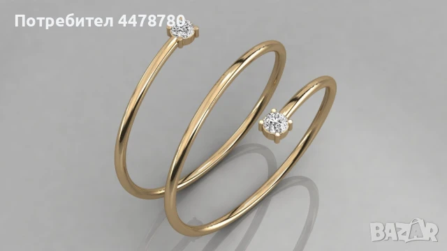 Елегантен златен пръстен с два диаманта, снимка 4 - Пръстени - 50740424