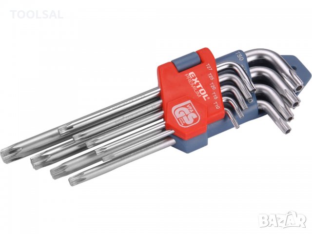 Комплект ключове Г-образни TORX с отвор, 9бр, 10-50mm, снимка 1 - Ключове - 34349230