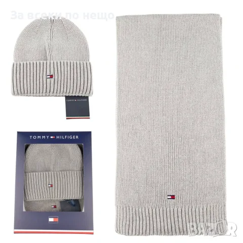 Tommy Hilfiger Луксозен Комплект Зимна Пухкава Шапка И Шал С Елегантно Лого Код SK2418
