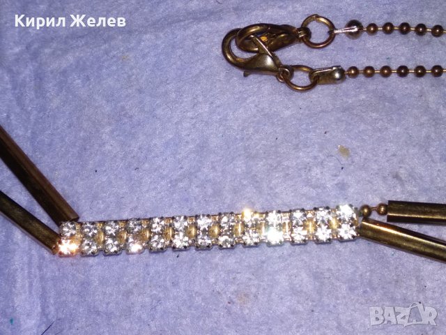 ЕЛЕГАНТНА ЗЛАТИСТА ВИНТИДЖ ОГЪРЛИЦА КОЛИЕ с ИСКРЯЩИ ФАСЕТИРАНИ КРИСТАЛИ 38936, снимка 4 - Колиета, медальони, синджири - 41866100