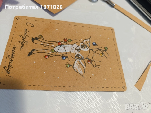 Ръчно рисувани коледни картички, снимка 6 - Коледни подаръци - 52499715
