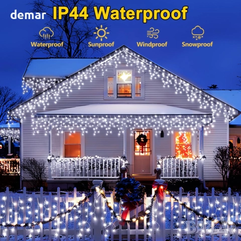 320 LED коледни светлини тип „ледулки“, 10 метра, таймер, студено бяло, снимка 7 - Декорация за дома - 52303413