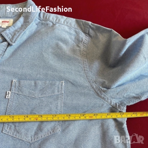 Мъжка синя памучна риза с дълъг ръкав Levi's с деним размер L., снимка 3 - Ризи - 52656135