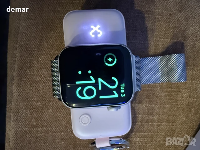 INIU Power Bank за Apple Watch, 5000mAh безжична с вграден кабел и LCD дисплей, лилава, снимка 9 - Външни батерии - 50595051