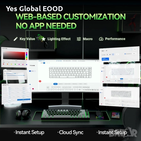 TMKB T68 безжична механична клавиатура 60% RGB три режима, снимка 7 - Клавиатури и мишки - 52849431