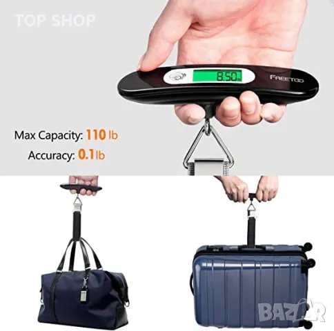 FREETOO Преносима везна за багаж до 50 кг , черна, снимка 4 - Електронни везни - 48780654