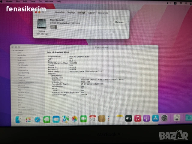 11.6' Core i5 Apple MacBook Air 2015 256GB SSD/Intel HD 6000/Батерия 6 часа, снимка 8 - Лаптопи за работа - 53159680