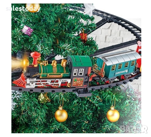 Коледен влак с релси за елха+ светлина и звук, 30части, снимка 2 - Влакчета, самолети, хеликоптери - 52533083