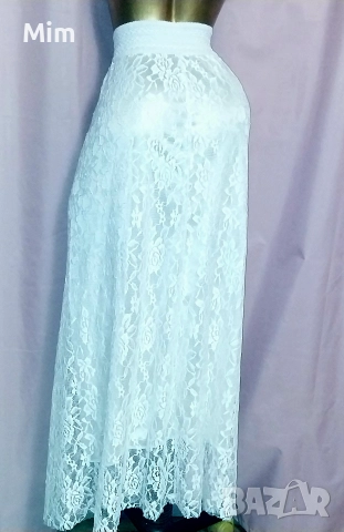 M/XL Бяла ,дантелена ,дълга пола , снимка 4 - Поли - 52658277