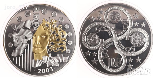 50 евро Френска Позлатена Сребърна монета 2003 1кг , снимка 3 - Нумизматика и бонистика - 40792796