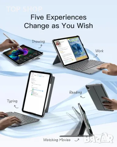 Калъф с клавиатура Inateck iPad 10th Gen 2022 10,9 инча, iPad Air 6 2024 11 инча/Air 5/4 Gen, снимка 5 - Таблети - 49522736