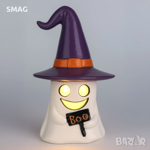 Декорация за Хелоуин / Halloween – призрак с LED светлина, 17 см, полирезин, с батерии_1256073