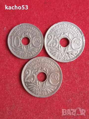 10,25,25 сантима 1930-32 г. Франция.