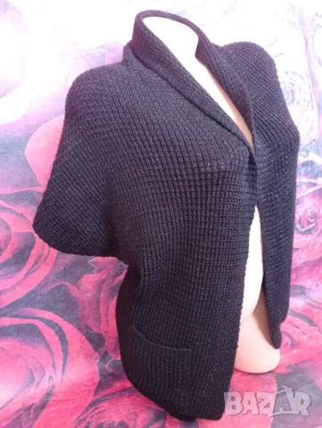 Черна жилетка Плетиво с къс ръкав тип болеро ХС/С, снимка 4 - Жилетки - 49453072