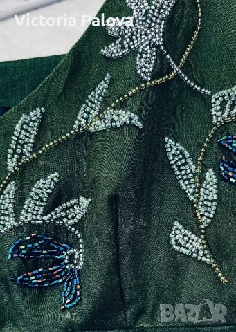 Елегантна зелена  ленена рокля JONES USA, снимка 6 - Рокли - 49873503