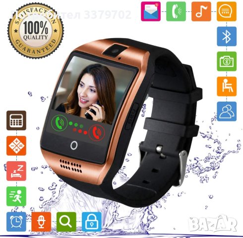 Смарт часовник СИМ слот Q18 , Bluetooth – Smart Watch Q18, Разговори, Facebook, Социални Мрежи и др., снимка 2 - Дамски - 41019995